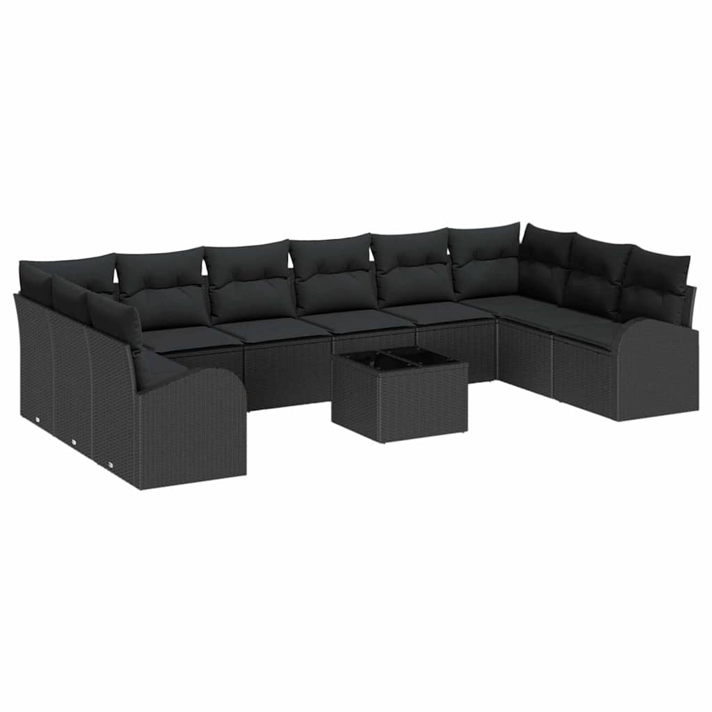 Garten-Sofa-Set mit Kissen mit Speicher 11 pcs Schwarz